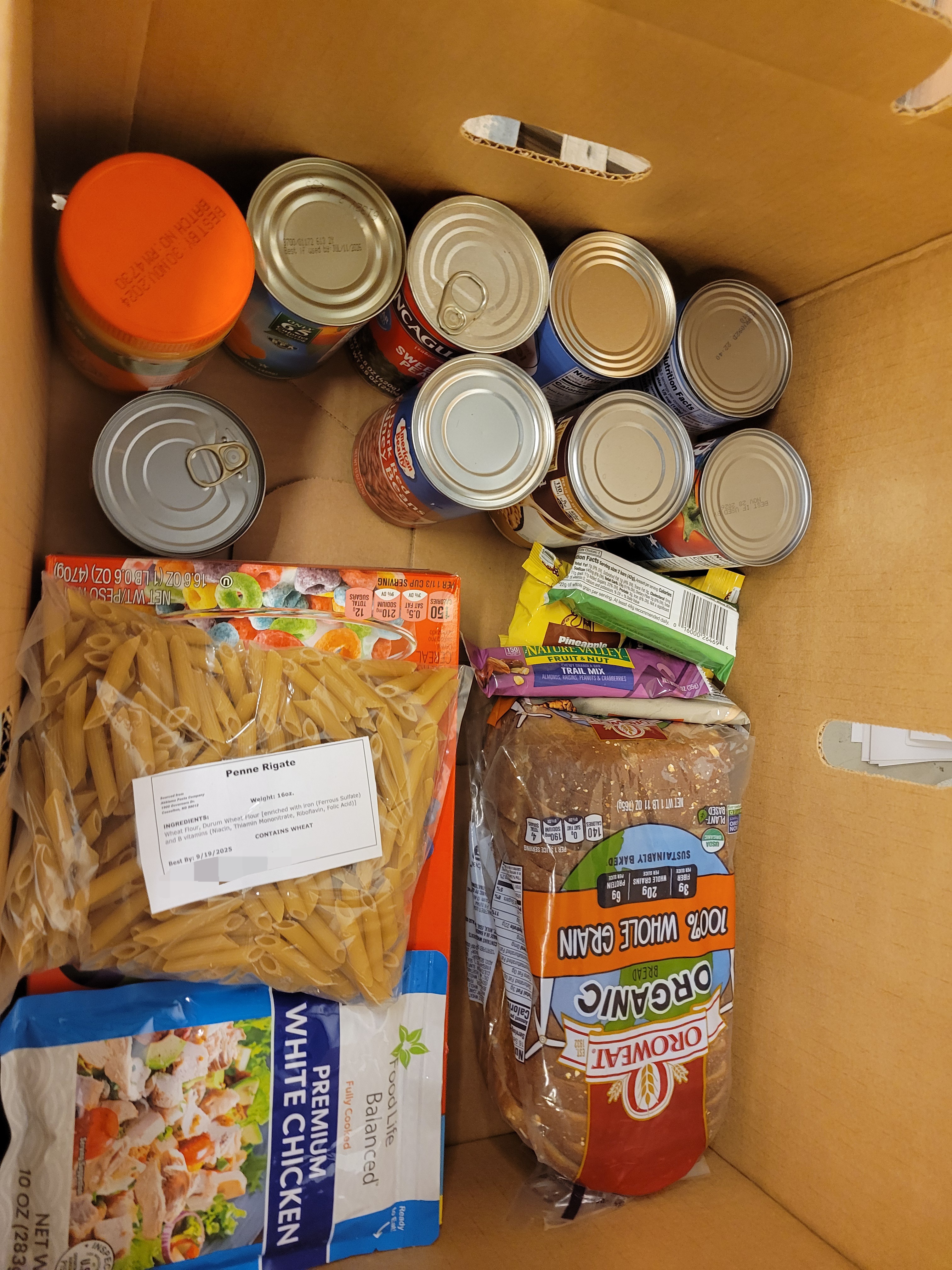 Dry goods in a cardboard box.